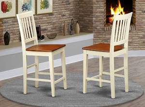 lot 6792 image: East West Furniture - Counter Height Dining Chairs, Buttermilk & Cherry - Set of 2