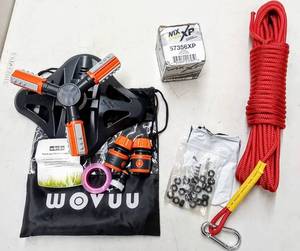 lot 8135 image: Garage Items Lot - WIX 57356XP Oil Filter, WOVUU 360 Degree Rotating Irrigation Water Sprinkler Set, Red Rope & Metric Carbon Steel Nuts (20 pc)