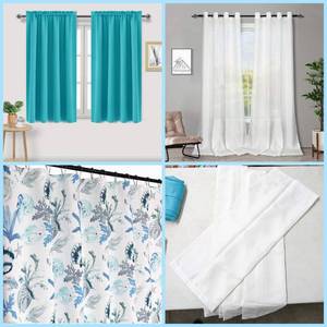 lot 8152 image: Curtains & Shower Curtain Lot of 4 Sets - Item Details in the Description