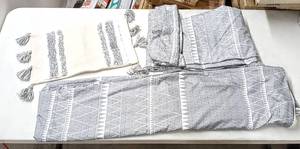 lot 8155 image: Lot of 2 Queen Size Duvet Covers w2 Pillow Shams each - Light Grey & White Geometric Design  Bonus Throw Pillow Cover