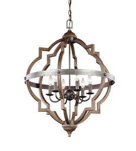 lot 8164 image: Socorro 25 in. Wide 6-Light Weathered Gray & Distressed Oak HallFoyer Pendant by Sea Gull Lighting - Retails for Over $500