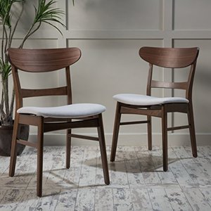 lot 6819 image: Christopher Knight Home Idalia Dining Chairs, 2-Pcs Set, Light Beige  Walnut Finish