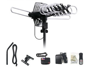 lot 8144 image: ONN ONB17CH002E 4K HD Motorized Outdoor TV Antenna with Pole Mounting Kit