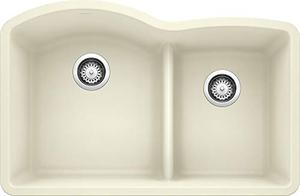 lot 9045 image: BLANCO, Biscuit 441594 DIAMOND SILGRANIT 6040 Double Bowl with Low Divide Undermount Kitchen Sink, 32 X 21