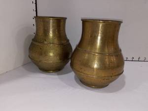 lot 1005 image: Antique 16th Century Brass Measurers Set of 2 Approximately 6 in Tall Each