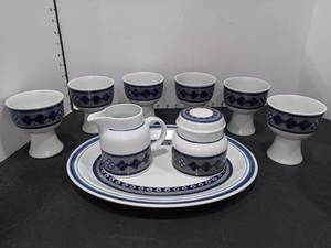 lot 1007 image: Royal Doulton Tangier Lambeth Stoneware Goblets and Serving Pieces Set of 9 Pieces