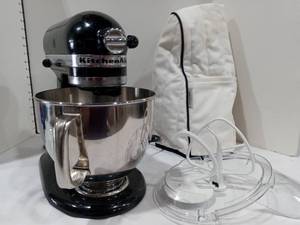 lot 1014 image: Kitchen Aid Artisan Stand Mixer with Attachments and Cover