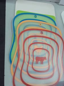 lot 1081 image: 5 Plastic Cutting Boards. Average Size 12 x 16