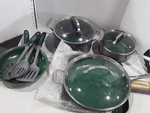 lot 1108 image: 12 pcs. OrGREENiC Pots and Pans Set with 4 Utensils