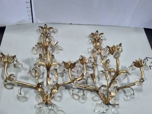 lot 1124 image: 2 Gold Painted Wall Mounted Chandeliers Approximately 18.5 long and 17 in. wide