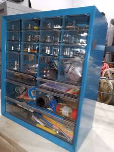 lot 1187 image: Blue Metal 21 Drawer Bin Storage with Contents