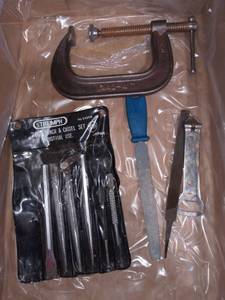 lot 1190 image: 4 in C Clamp with Assorted Tools