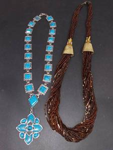 lot 1477 image: Brown Coldwater Creek Bead Necklace with Turquoise in Color and Silver Toned Necklace