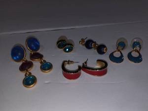 lot 1489 image: Gold Toned and Blue or Red Colored Pierced Earrings