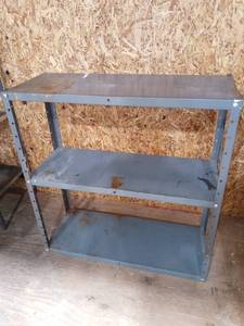 lot 1520 image: Gray Metal Shelving Unit 31 x 30 x 12 in