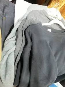 lot 1603 image: Mens Polyester Slacks 34 x 32 and 3 Sweat Shirts Size Large