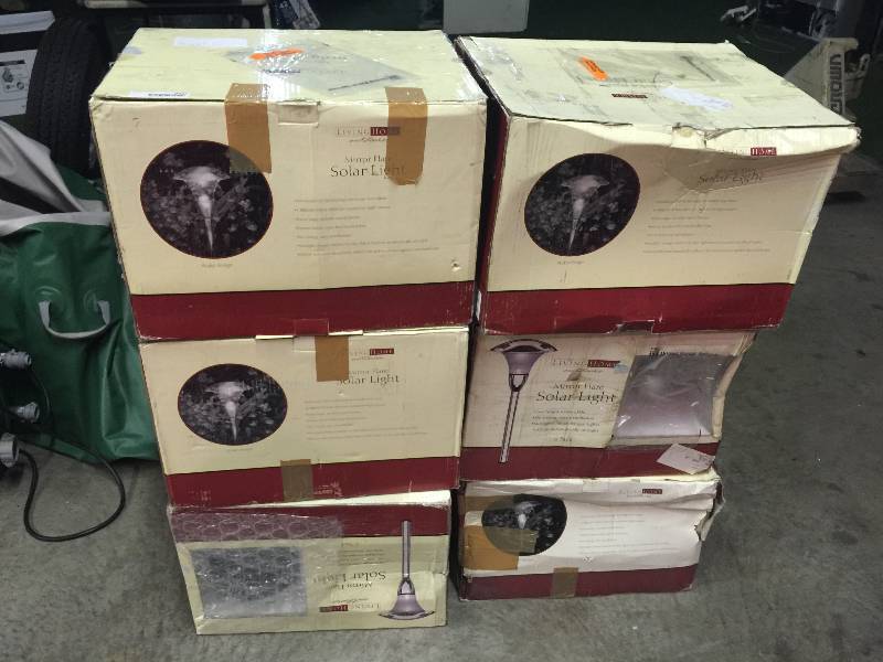 lot 8425 image: 6 -BEAUTIFUL DESIGNER SOLAR LIGHT 6-PACK -MIRROR FLARE STAKE MOUNT FROM LIVING HOME