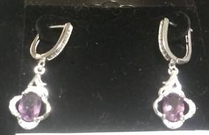 lot 2602 image: Sterling Silver Amethyst & CZ Earrings