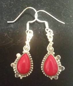lot 2614 image: Sterling Silver Synthetic Coral Earrings