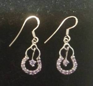 lot 2617 image: Sterling Silver Purple CZ Earrings