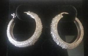 lot 2627 image: Sterling Silver Diamond Accent Huggie Hoop Earrings