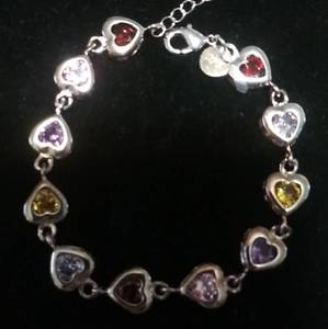 lot 2657 image: Sterling Silver Multi Stone Heart Bracelet