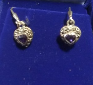 lot 2658 image: Amethyst Marcasite Earrings