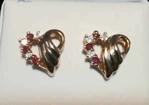 lot 2659 image: Ruby & White Sapphire Heart Earrings