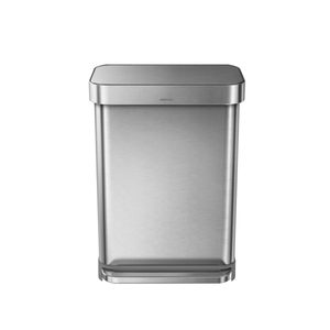 lot 55425 image: simplehuman 55 Liter Rectangular Hands-Free Kitchen Step Trash Can with Soft-Close Lid, Brushed Stainless Steel - Brushed Stainless Steel