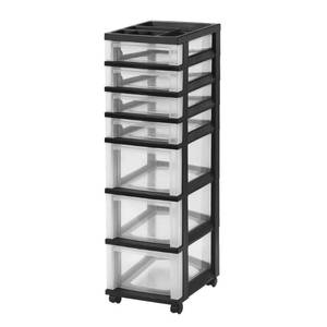 lot 55440 image: IRIS 7 Drawer Storage Cart with Organizer Top in BlackNatural Clear