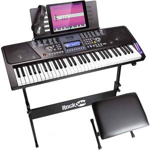 lot 65681 image: RockJam RJ561-SK 61 Key LCD Display Electronic Keyboard Piano Super kit Black