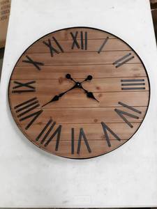 lot 65715 image: Wooden Analog Wall Clock. 2ft Diameter. Batteries not Included.