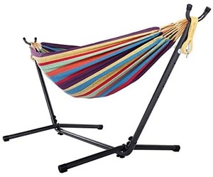 lot 65742 image: BalanceFrom Double Hammock with Space Saving Steel Stand and Portable Carrying Case. Model# BF-H006