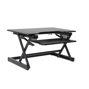 lot 65751 image: Rocelco 32 Height Adjustable Standing Desk Converter Sit Stand Computer Workstation Riser Dual Monitor Retractable Keyboard Tray Gas Spring Assist Black (R EADRB2)