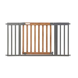 lot 65755 image: Summer West End Safety Baby Gate, Honey Oak Stained Wood with Slate Metal Frame - 30 Tall, Fits Openings up to 36 to 60 Wide, Baby and Pet Gate for Wide Spaces and Open Floor Plans