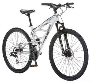 lot 65807 image: Mongoose Impasse Mens Mountain Bike, 29-Inch Wheels, Aluminum Frame, Twist Shifters, 21-Speed Rear Deraileur, Front and Rear Disc Brakes, Silver 479.99