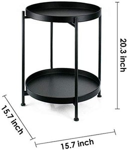 lot 65835 image: LITA Side Table Small Tray Metal End Table,Black Metal Nightstand Table, 2-Tier Round Side Table for Outdoor or Indoor Use,Anti-Rust and Waterproof Sofa Tables,Accent Coffee Table(Black)