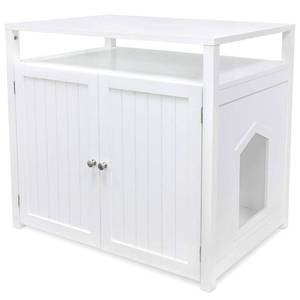 lot 65839 image: Arf Pets Cat Litter Box Enclosure, Furniture Large Box House with Table, White
