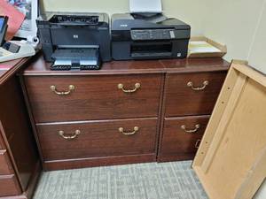 lot 31548 image: 2 Desks with 2 File Cabinets Contents Not Included