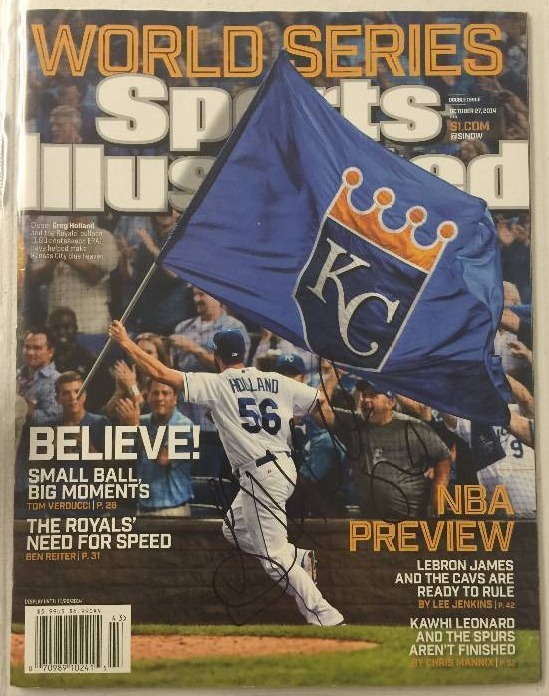 lot 1037 image: Signed Sports Illustrated World Series Preview of Greg Holland Kansas City Royals Closer