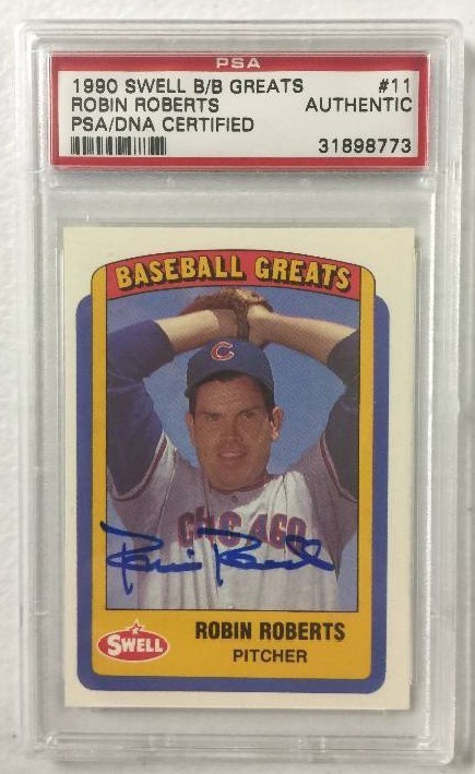 lot 1056 image: 1990 Swell Baseball Greats Robin Roberts PSADNA Certified Authentic Autograph Signed card