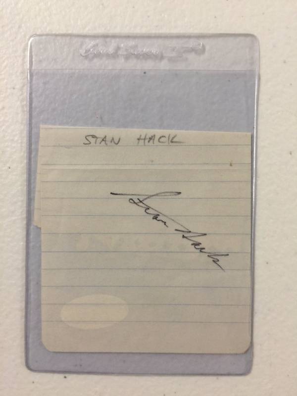 lot 1057 image: Stan Hack Signed Memo Pad Paper James Spence Authenticated (JSA) Cubs & Cardinals