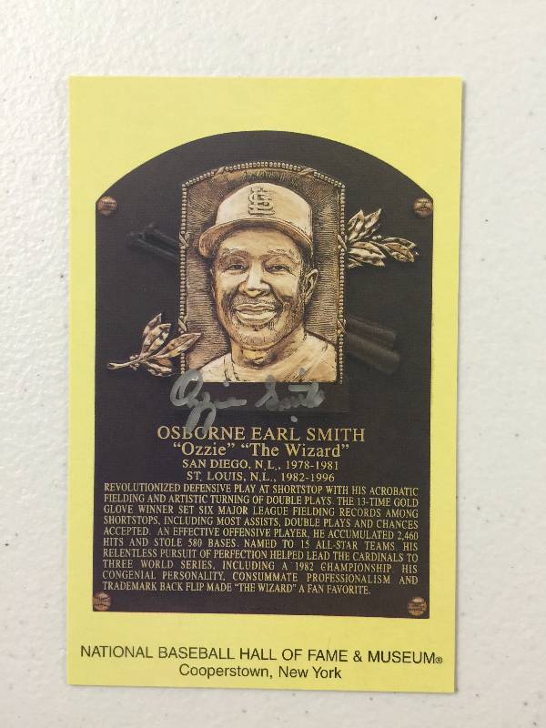 lot 1058 image: Ozzie Smith Signed Hall of Fame Plaque card St. Louis Cardinals MLB Authentication