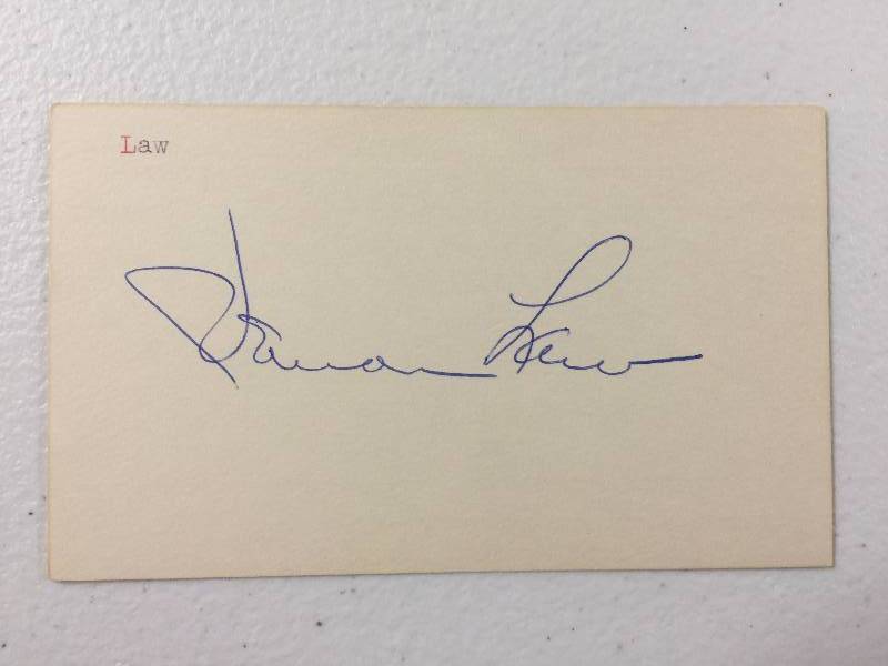 lot 1060 image: Vernon Law Signed Index Card James Spence Authentic (JSA) Pittsburgh Pirates