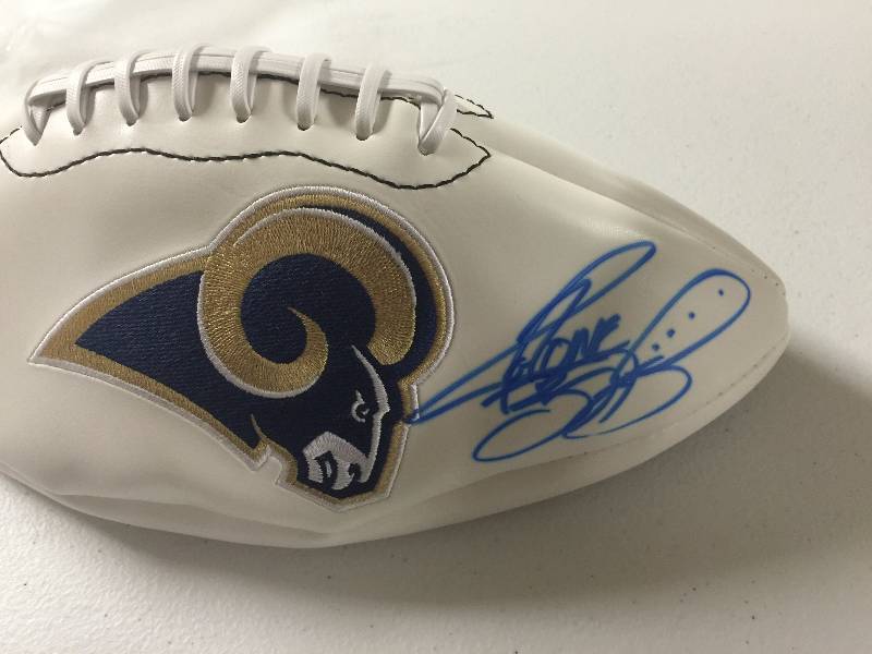 lot 1076 image: Los Angeles Rams Jerome Bettis Signed White Panel Football Embroidered Rams Head