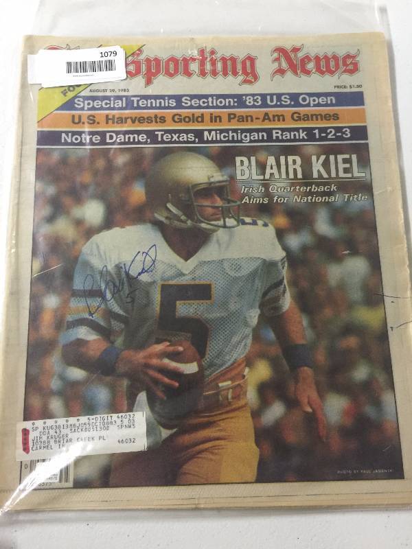 lot 1079 image: Sporting News Blair Kiel Signed Newspaper Notre Dame Fighting Irish Global Authentics (GAI)