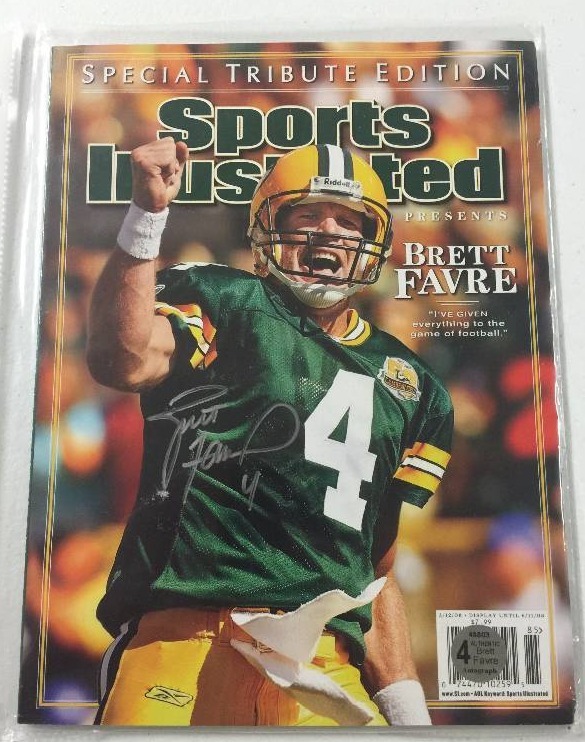 lot 1081 image: Sports Illustrated Signed by Brett Favre w Certification and hologram from the Brett Favre company