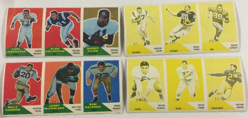 lot 1105 image: Four 1960 Fleer Football Uncut Sheets including 12 Cards