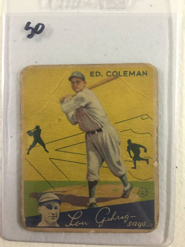 lot 1108 image: Original 1933 Goudey Ed Coleman Baseball Card Philadelphia Athletics