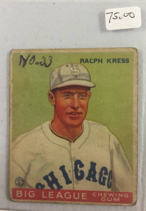 lot 1113 image: Original 1933 Goudey Ralph Kress Chicago White Sox Baseball Card